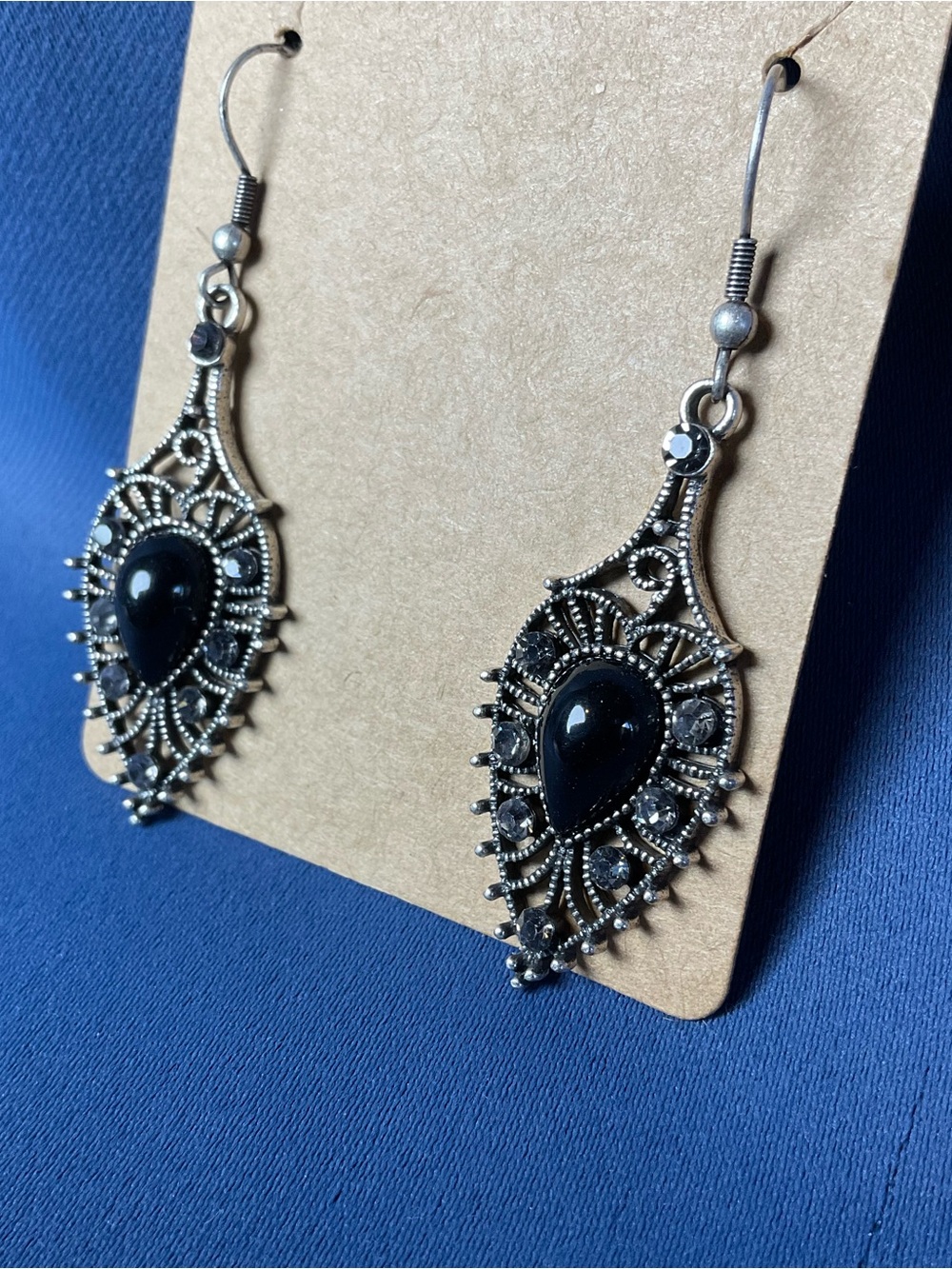 Bohemian Teardrop Filigree Black Dangle Earrings